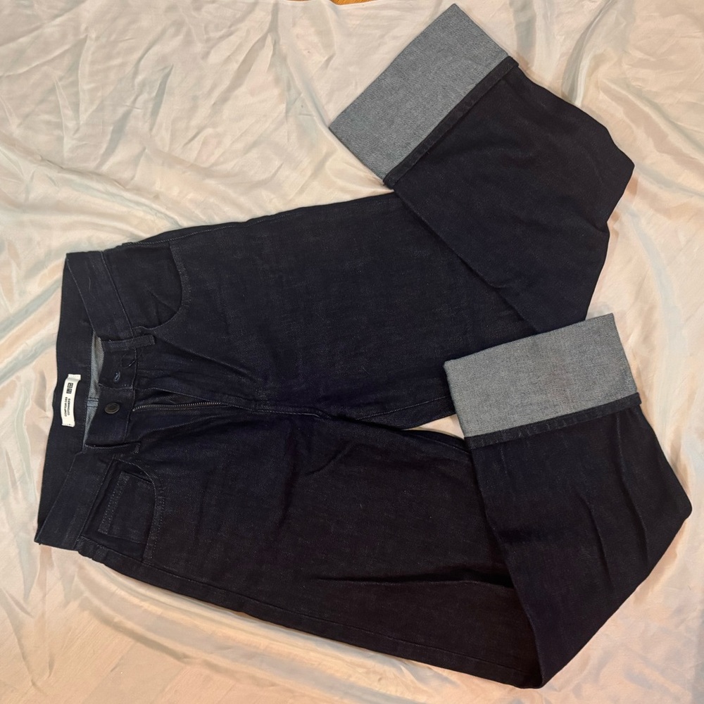 Uniqlo Women's Straight Leg Jeans - Navy with Gray Cuffs